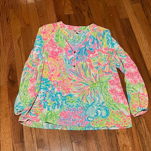 Lilly Pulitzer Tops - Lilly Pulitzer Vibrant Floral Blouse - Pink, Blue, Green